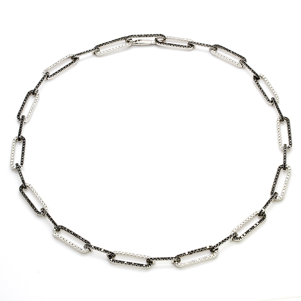 18K Black and White Diamond Paperclip Link Necklace
